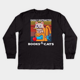 Easily distracted by cats and books Kids Long Sleeve T-Shirt